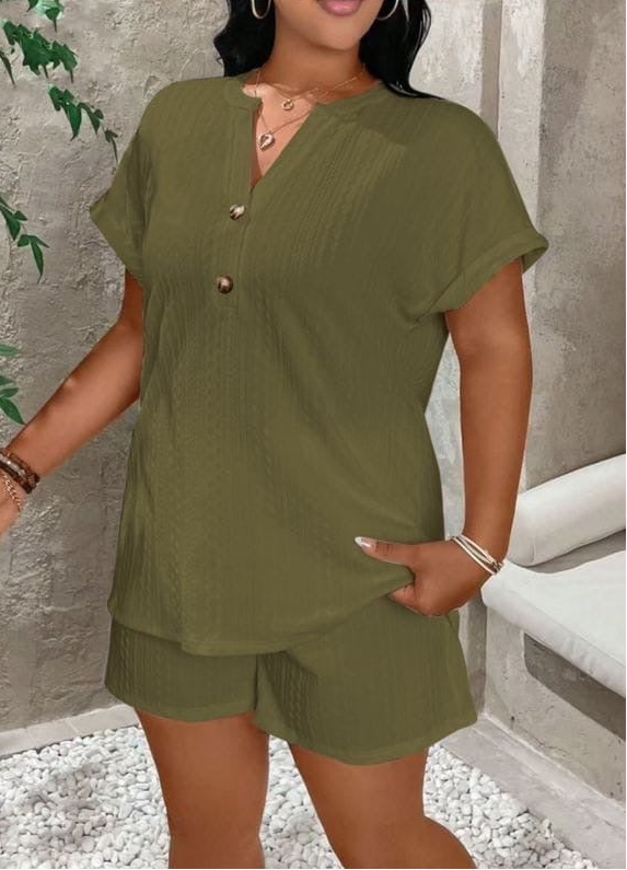 Casual Button-Front Two-Piece Set - Relaxed Summer Lounge Wear