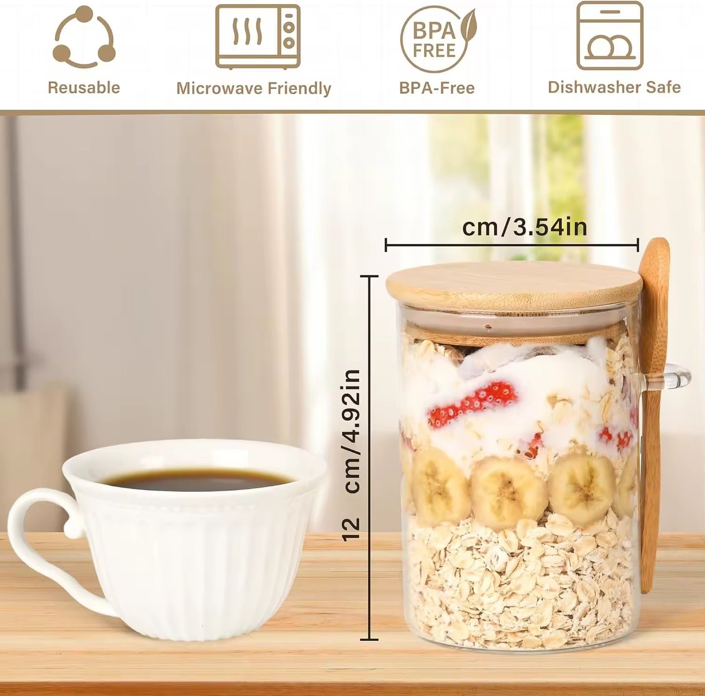 Glass Storage Container Set - 4 Pack with Bamboo Lids & Wooden Spoons