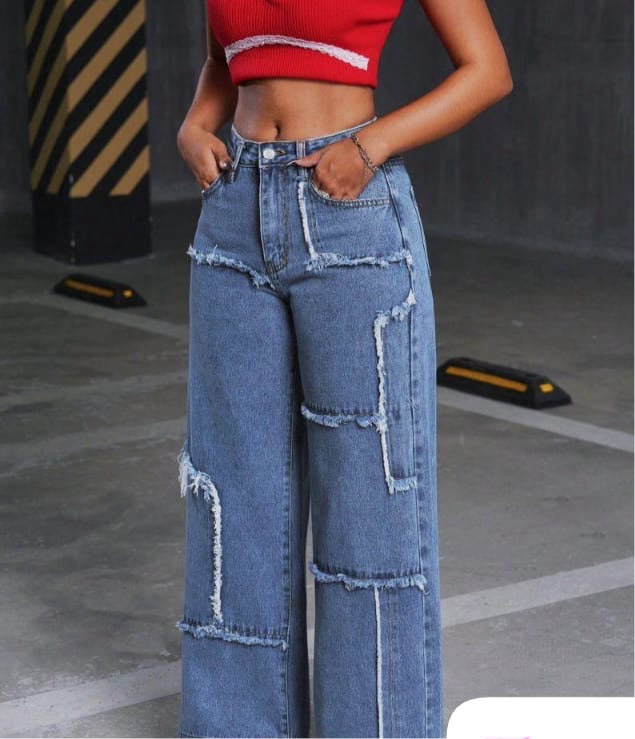 Distressed Wide-Leg Jeans