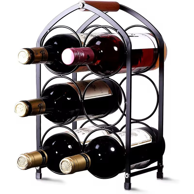 6- Bottle Wine Rack with Wooden Handle