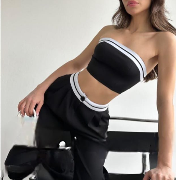 Strapless Athletic Set - Bandeau Top & Wide Leg Pan