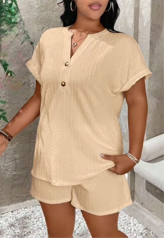 Casual Button-Front Two-Piece Set - Relaxed Summer Lounge Wear