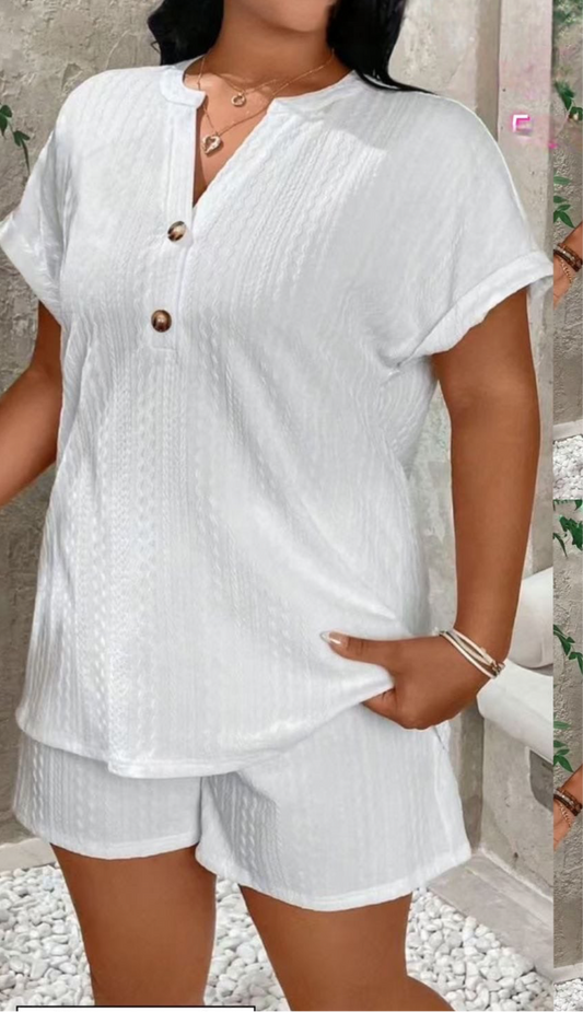 Casual Button-Front Two-Piece Set - Relaxed Summer Lounge Wear