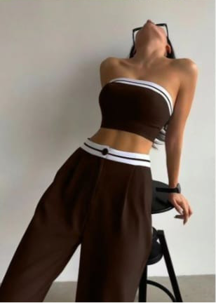 Strapless Athletic Set - Bandeau Top & Wide Leg Pan