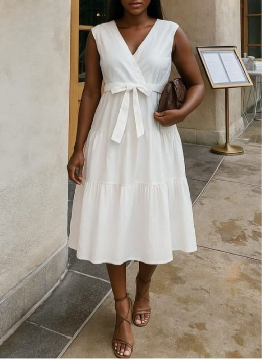 Tiered Wrap Midi Dress