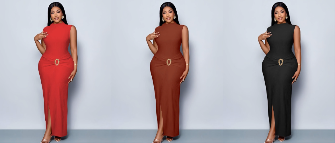 Elegant Sleeveless Bodycon Dress with Belt Detail