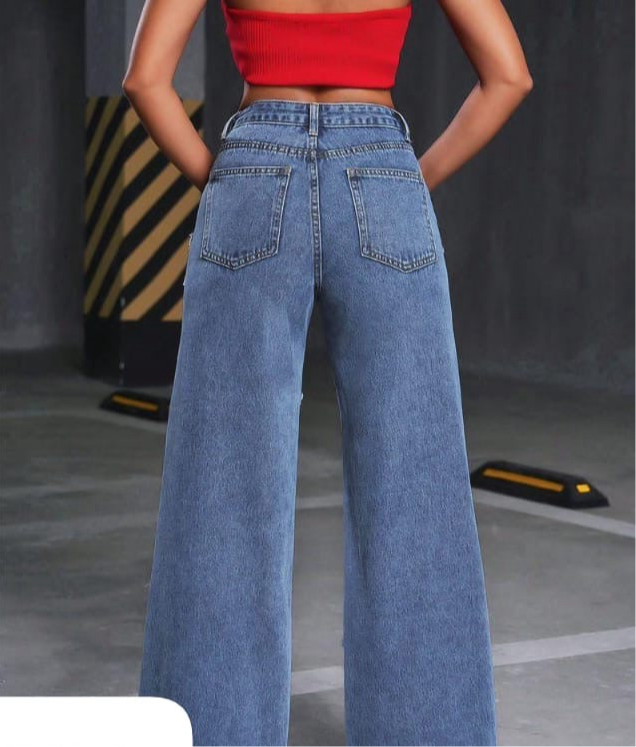 Distressed Wide-Leg Jeans