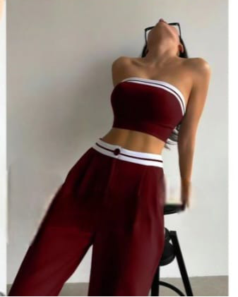 Strapless Athletic Set - Bandeau Top & Wide Leg Pan