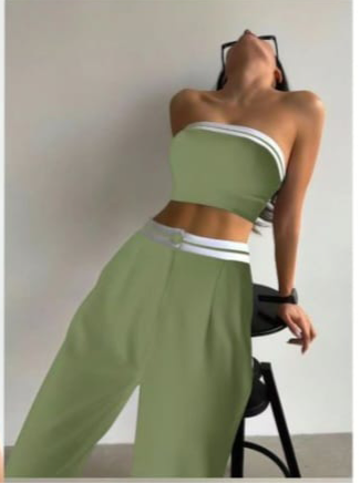 Strapless Athletic Set - Bandeau Top & Wide Leg Pan