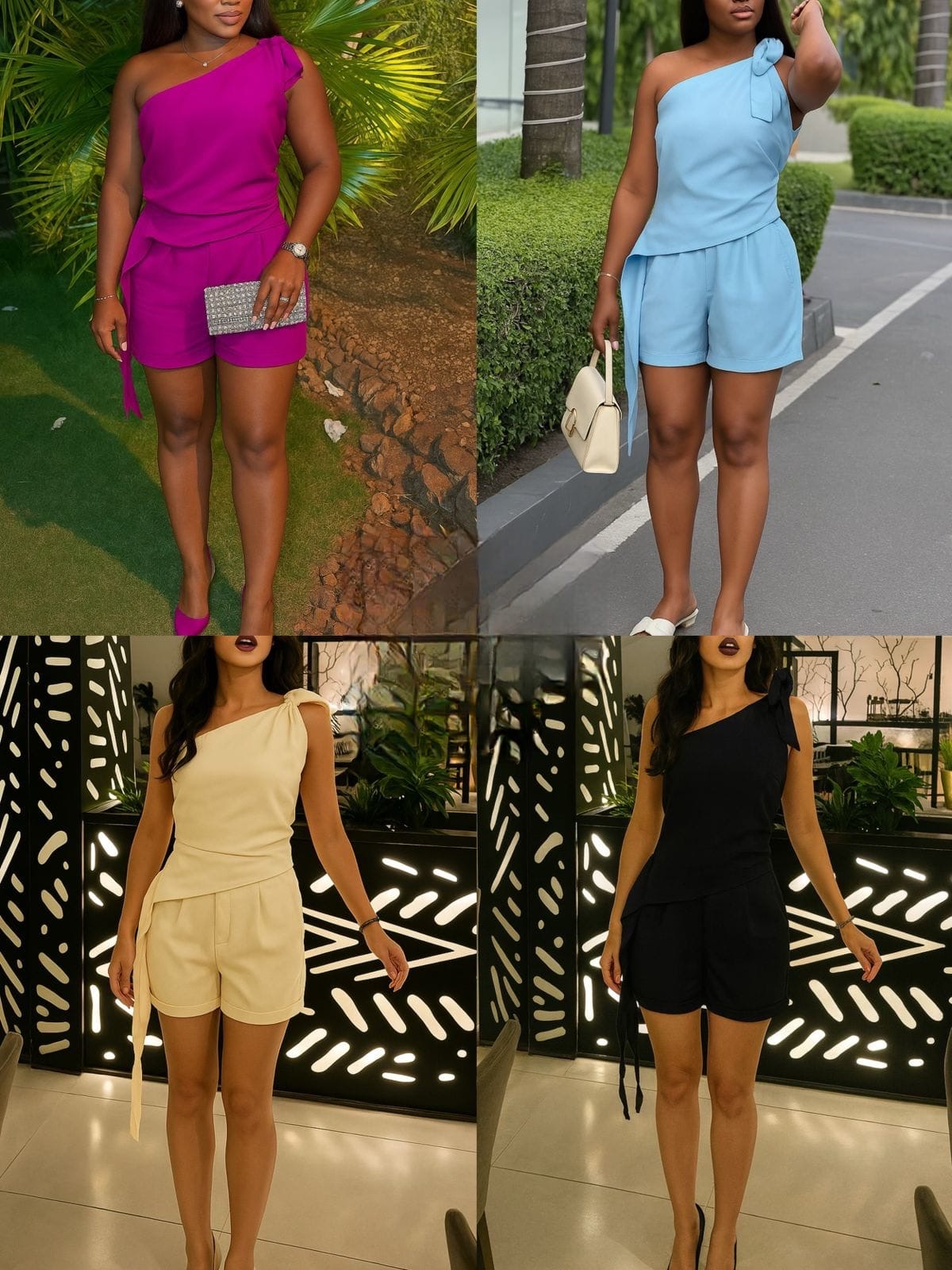 Chic One-Shoulder Two-Piece Set - Multi-Color Summer Collection