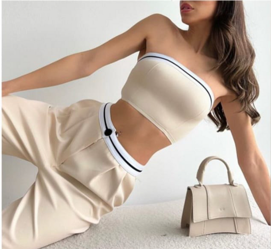 Strapless Athletic Set - Bandeau Top & Wide Leg Pan