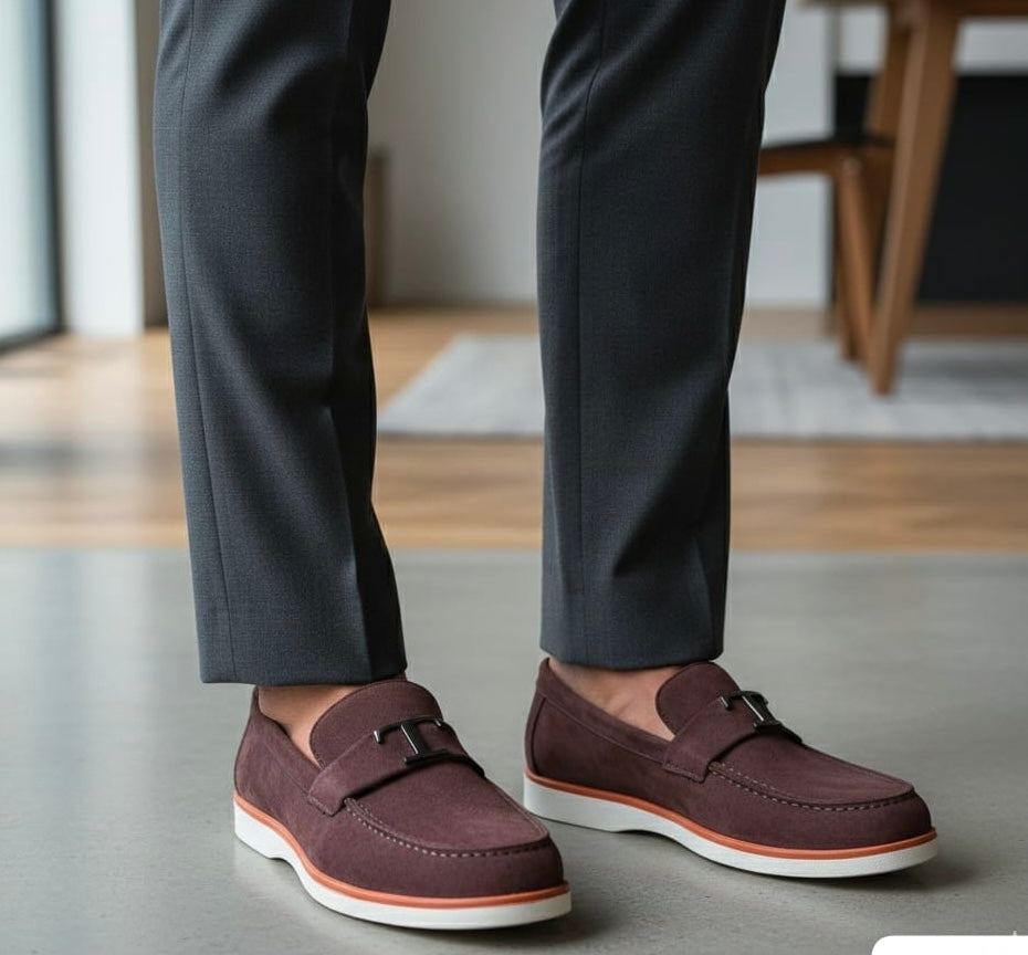Premium Suede Loafers with Buckle Detail