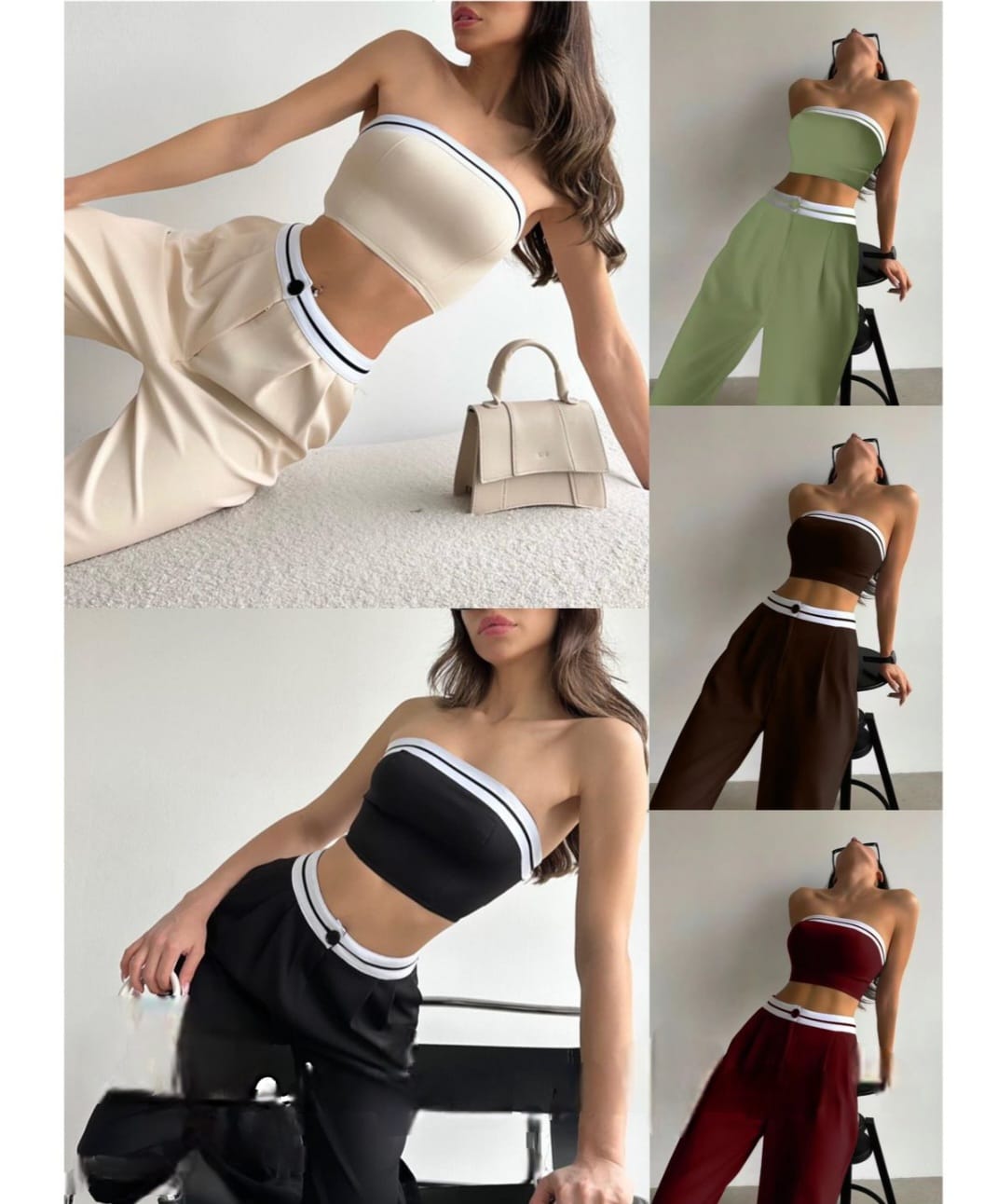 Strapless Athletic Set - Bandeau Top & Wide Leg Pan