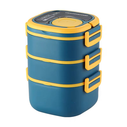 Square Portable 3-Layer Thermal Lunch Box - Insulated Food Container