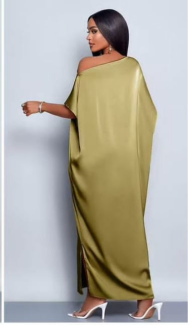 Off-Shoulder Silk Maxi Dress with Side Slit - Elegant Evening Wear