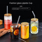 4-Piece Glass Cups with Bamboo Lids and Straws Se