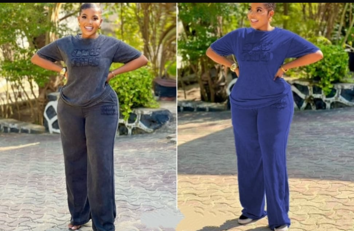 Casual Two-Piece Set - Oversized Tee & Wide-Leg Pants
