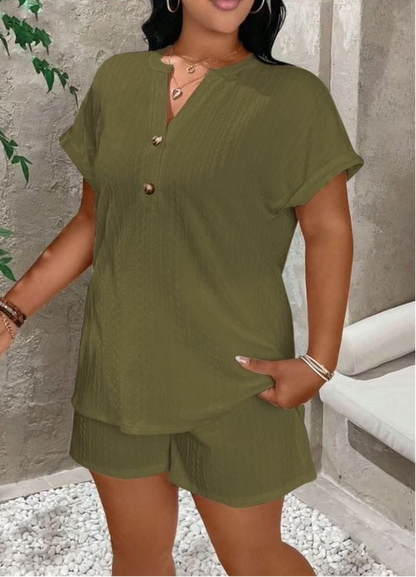 Casual Button-Front Two-Piece Set - Relaxed Summer Lounge Wear