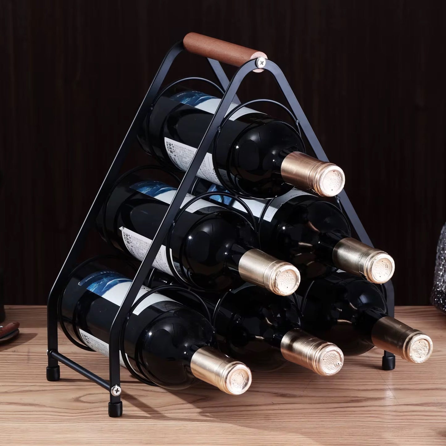 6- Bottle Wine Rack with Wooden Handle