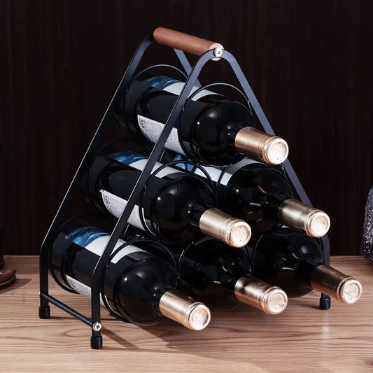 6- Bottle Wine Rack with Wooden Handle