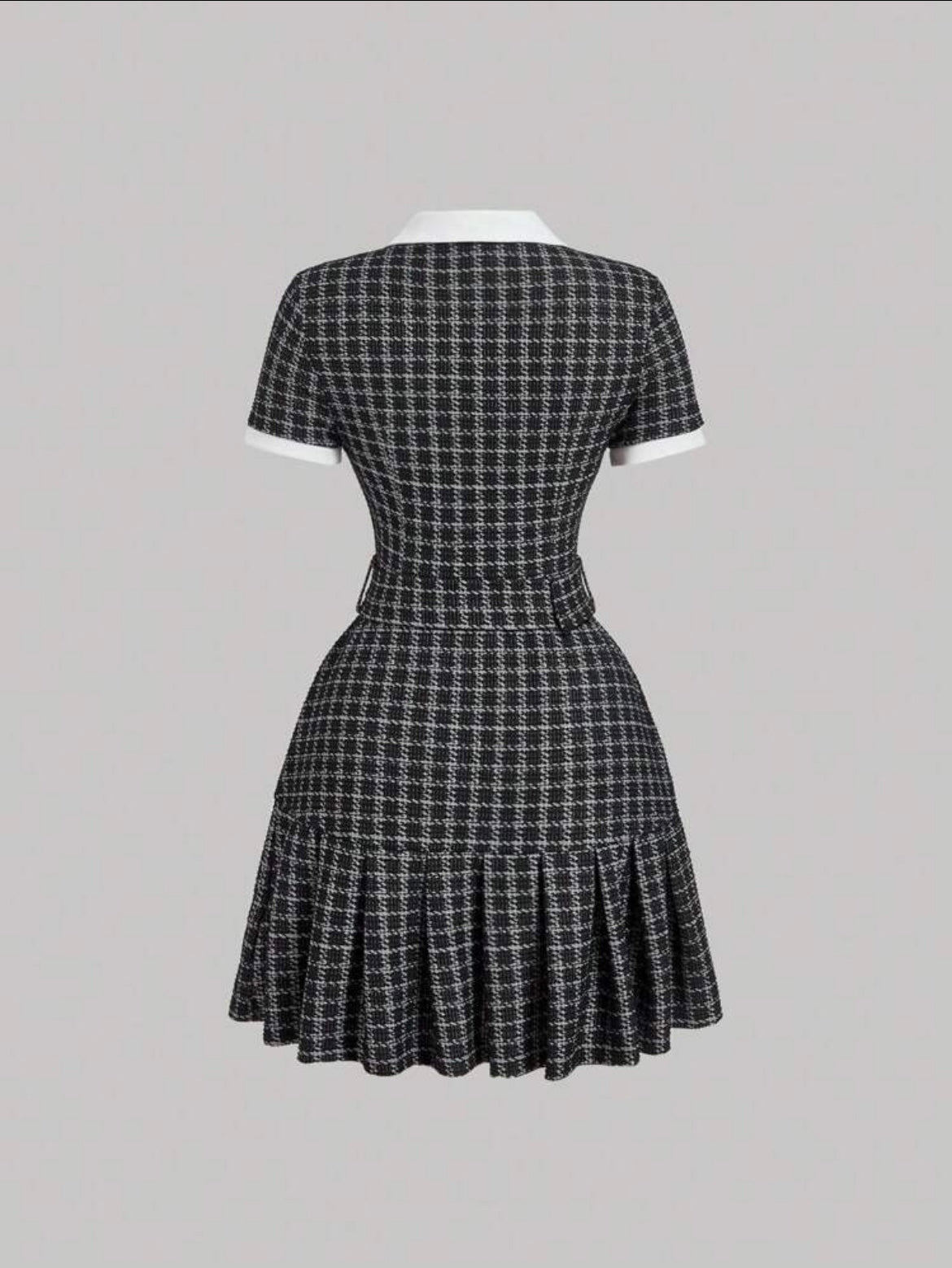Checkered Blazer/ Tunic Dress - White & Black Houndstooth