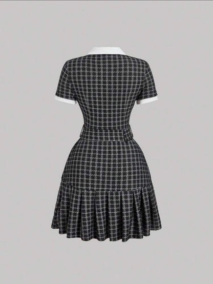 Checkered Blazer/ Tunic Dress - White & Black Houndstooth