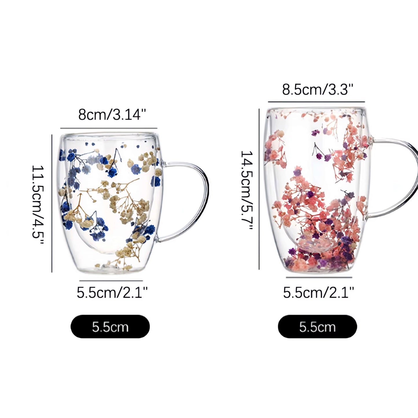 Double Walled Glass Cup with Dried Flower Decoration