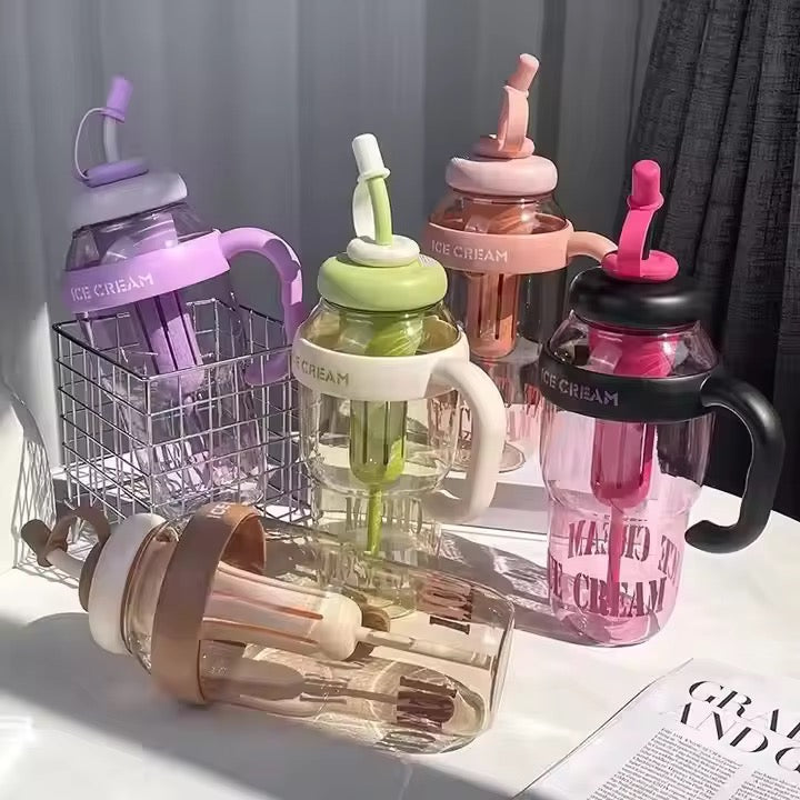 1200ml Reusable Water Bottle with Handle & Straw