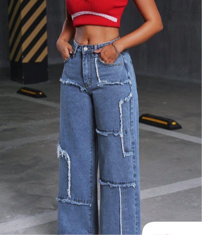 Distressed Wide-Leg Jeans