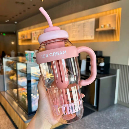 1200ml Reusable Water Bottle with Handle & Straw