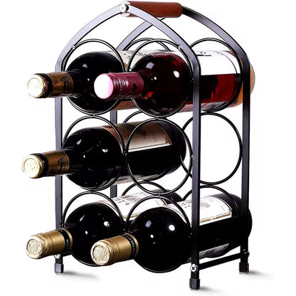 6- Bottle Wine Rack with Wooden Handle