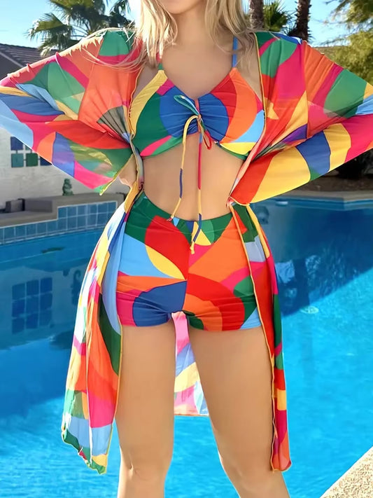 Rainbow Burst 3-Piece Swimsuit Set