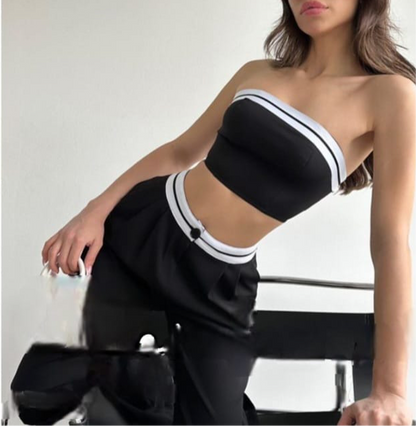 Strapless Athletic Set - Bandeau Top & Wide Leg Pan