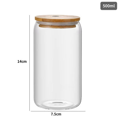 4-Piece Glass Cups with Bamboo Lids and Straws Se