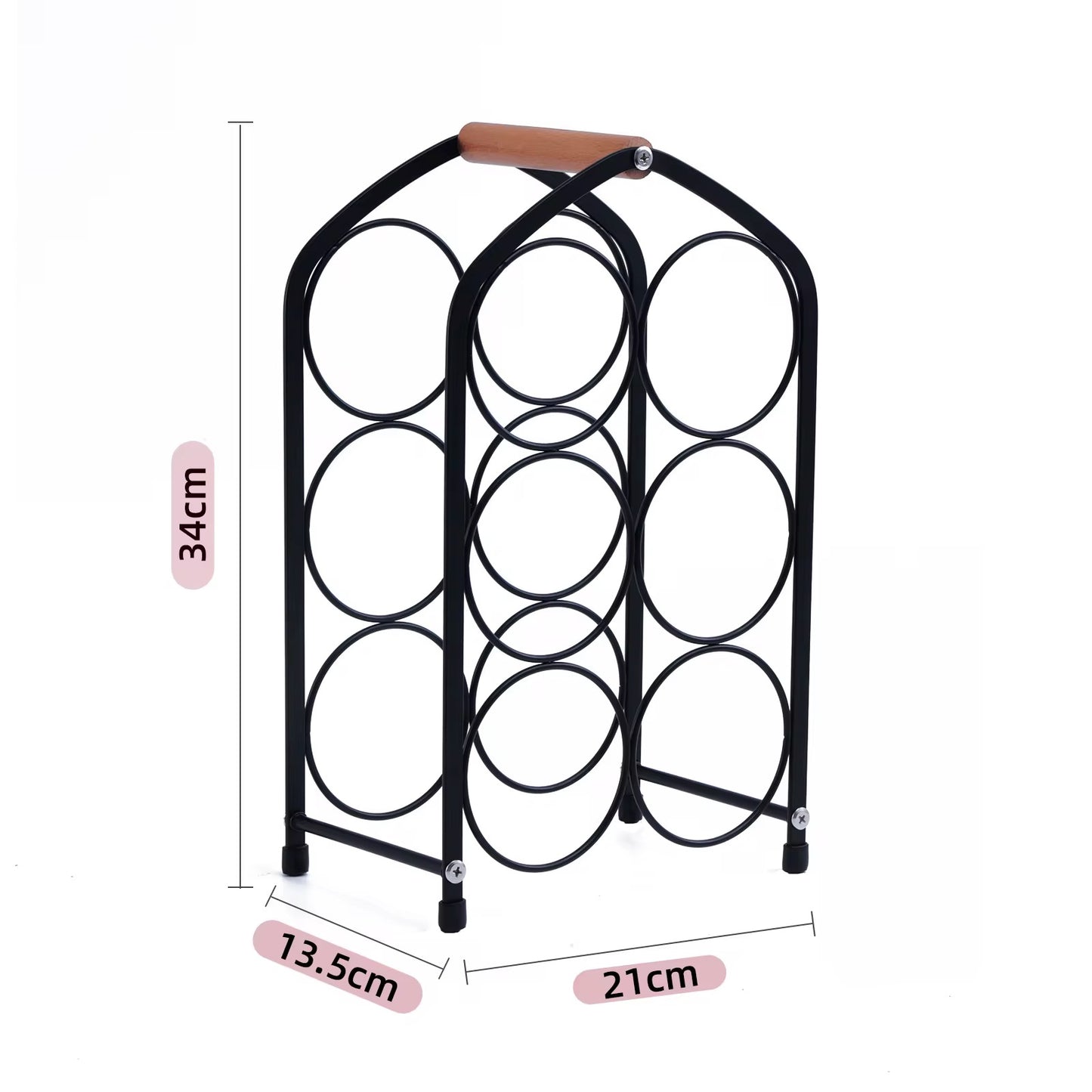 6- Bottle Wine Rack with Wooden Handle