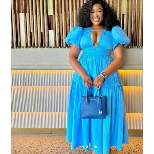 Elegant Blue Tiered Maxi Dress