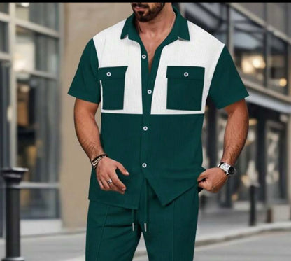 Modern Contrast Panel Button-Up Shirt