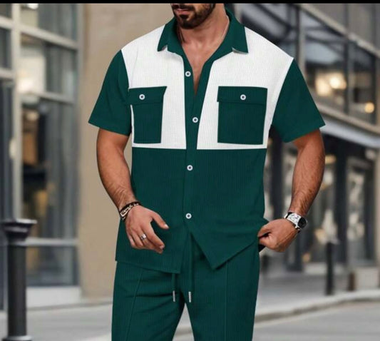 Modern Contrast Panel Button-Up Shirt