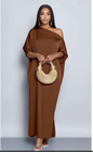 Off-Shoulder Silk Maxi Dress with Side Slit - Elegant Evening Wear