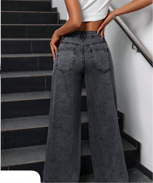 Distressed Wide-Leg Jeans