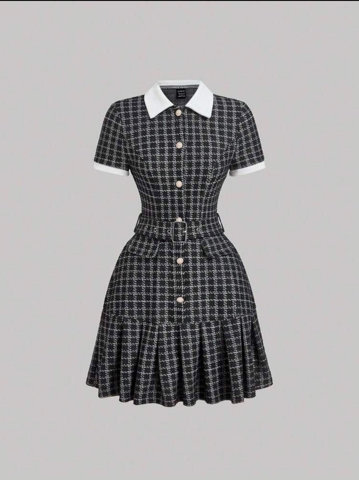 Checkered Blazer/ Tunic Dress - White & Black Houndstooth