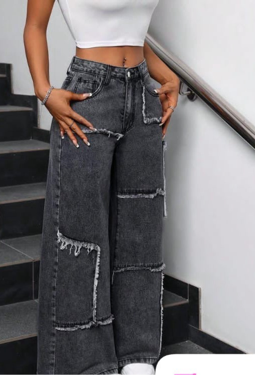 Distressed Wide-Leg Jeans