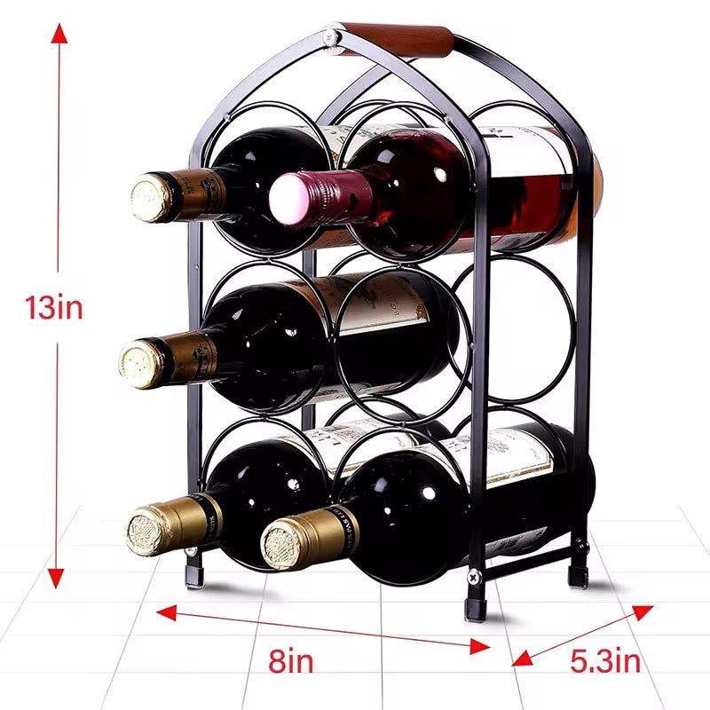 6- Bottle Wine Rack with Wooden Handle