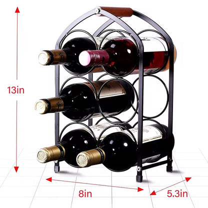 6- Bottle Wine Rack with Wooden Handle