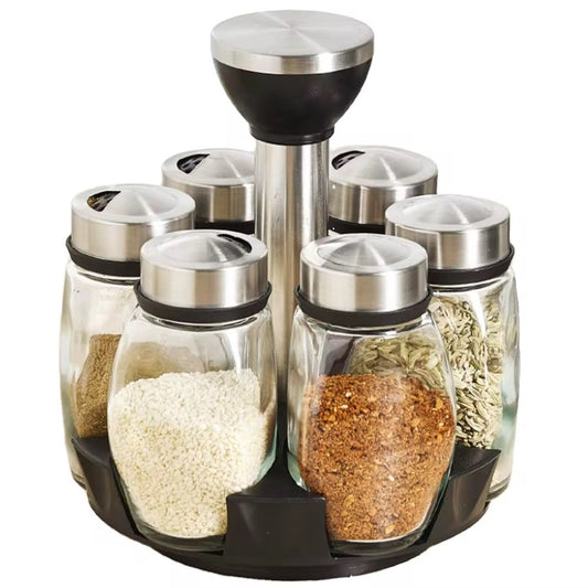 Rotating Spice Rack Set with 6 Glass Jars