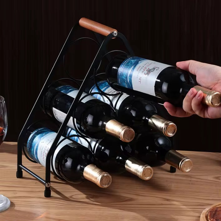 6- Bottle Wine Rack with Wooden Handle