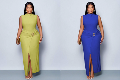 Elegant Sleeveless Bodycon Dress with Belt Detail