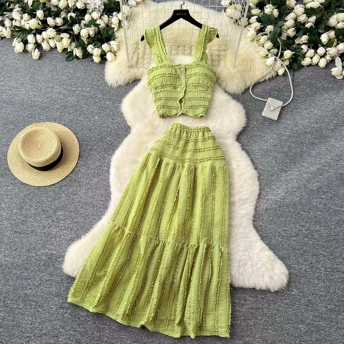 Smocked Two-Piece Set with Ruffle Details