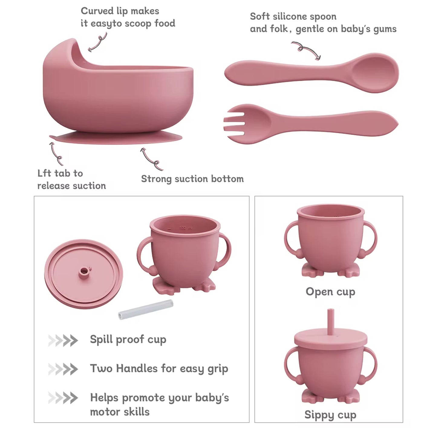 5-Piece Self-Feeding Silicone Tableware Set for Children