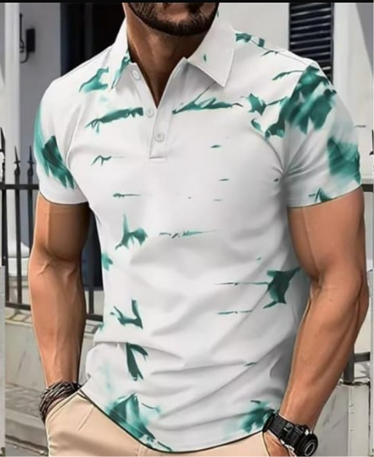 Europe Men's Bird Print Polo Shirt - Short Sleeve